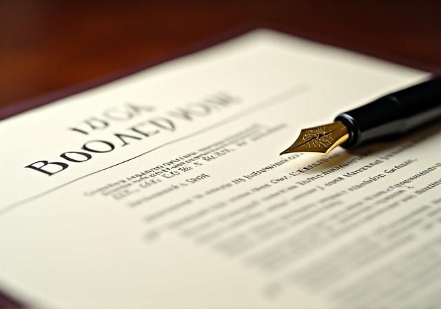 Close-up of professional legal documents with fountain pen